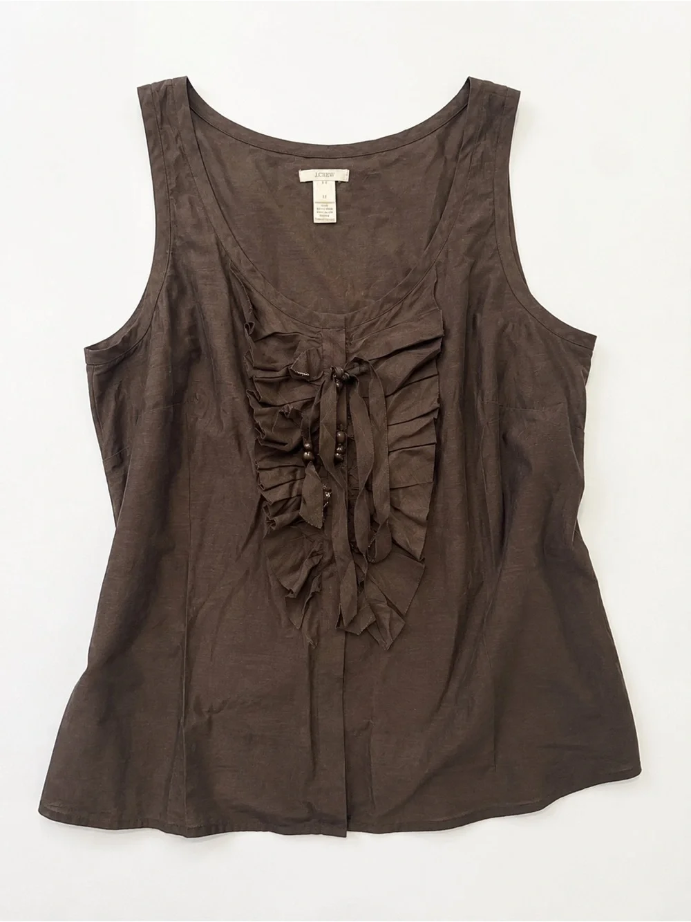 J. Crew Brown Silk Blend Ruffle-Front Sleeveless Boho Tank Top Size 4